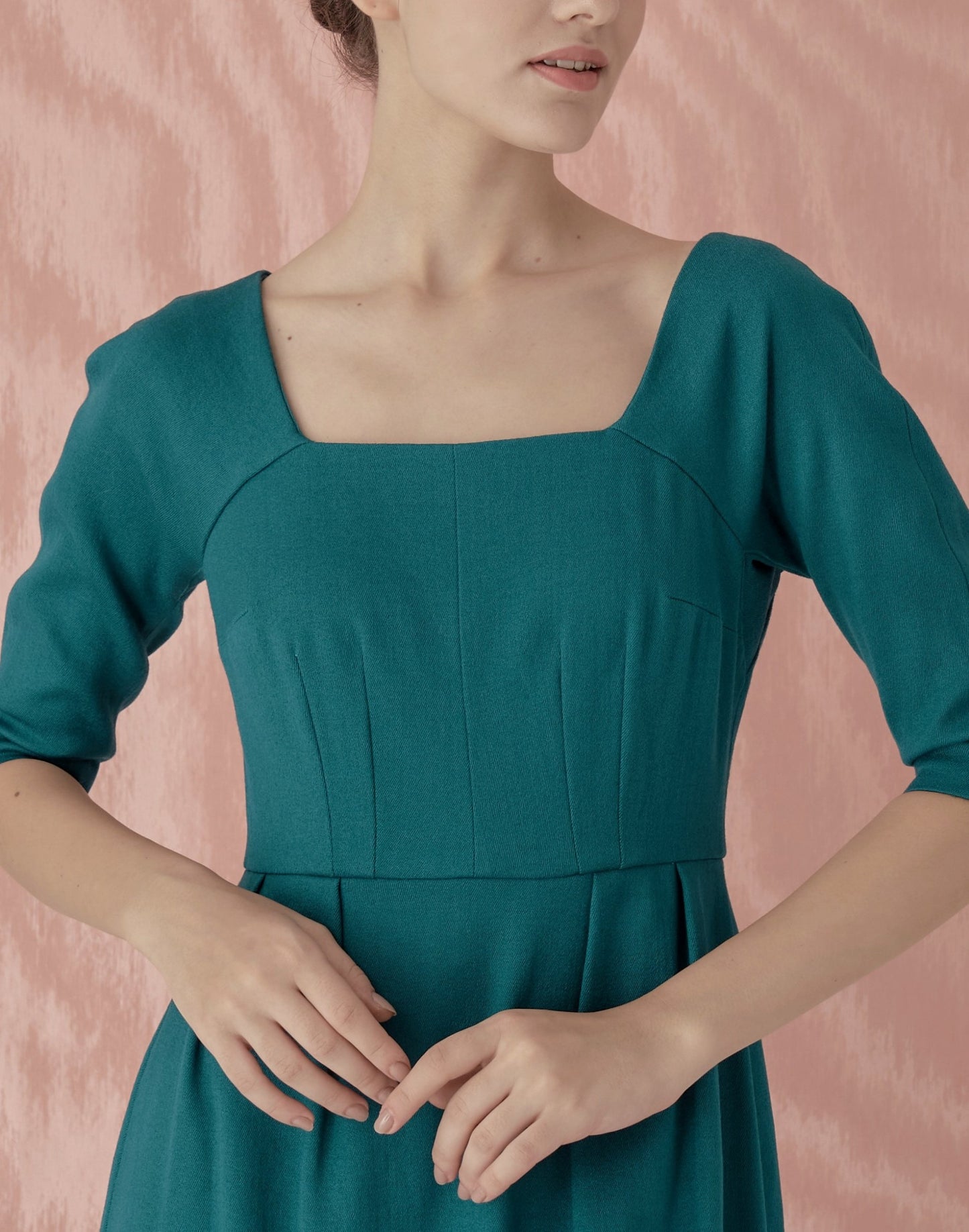 Wool sabre satin raglan sleeve dress *Made to order