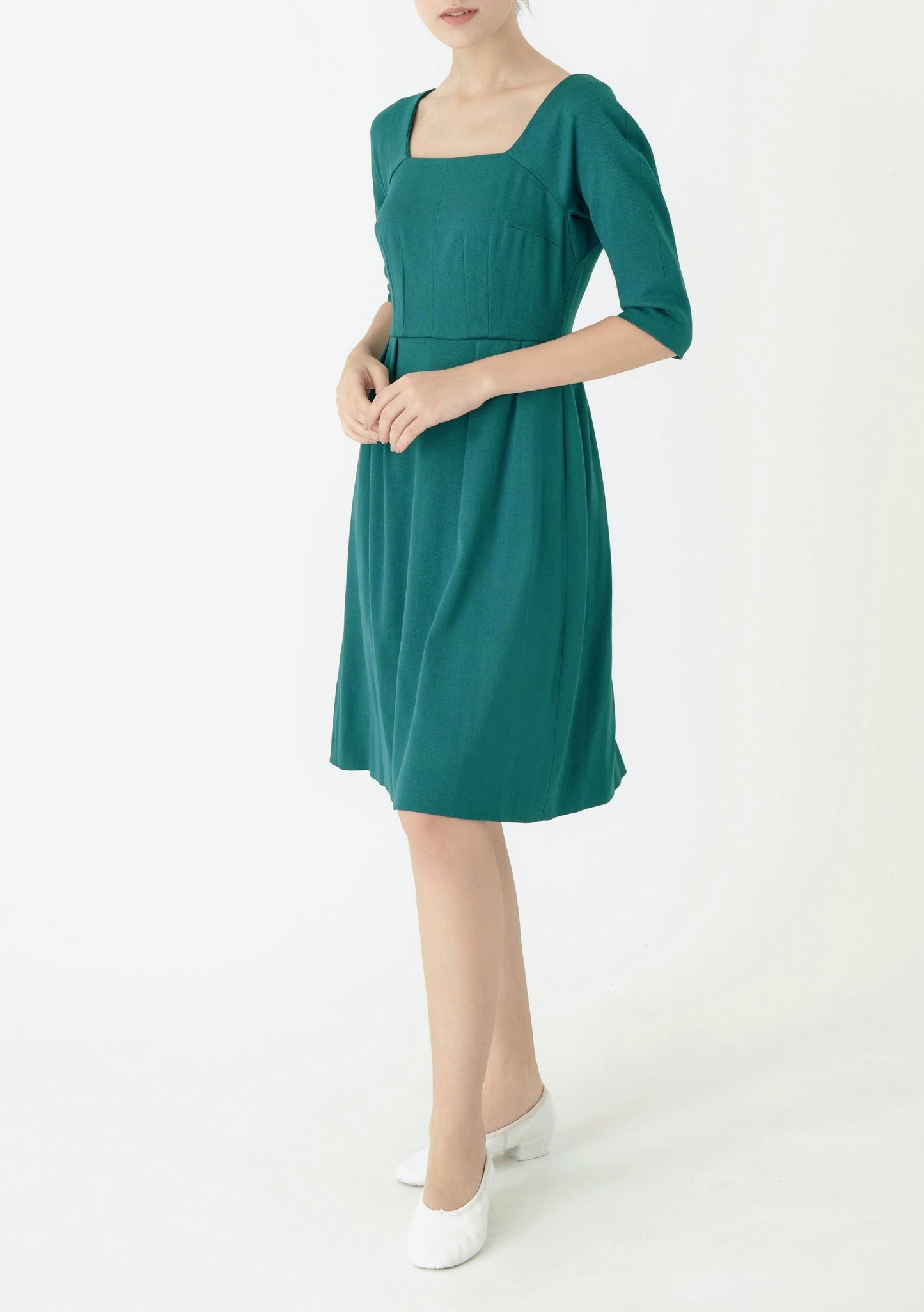 Wool sabre satin raglan sleeve dress *Made to order