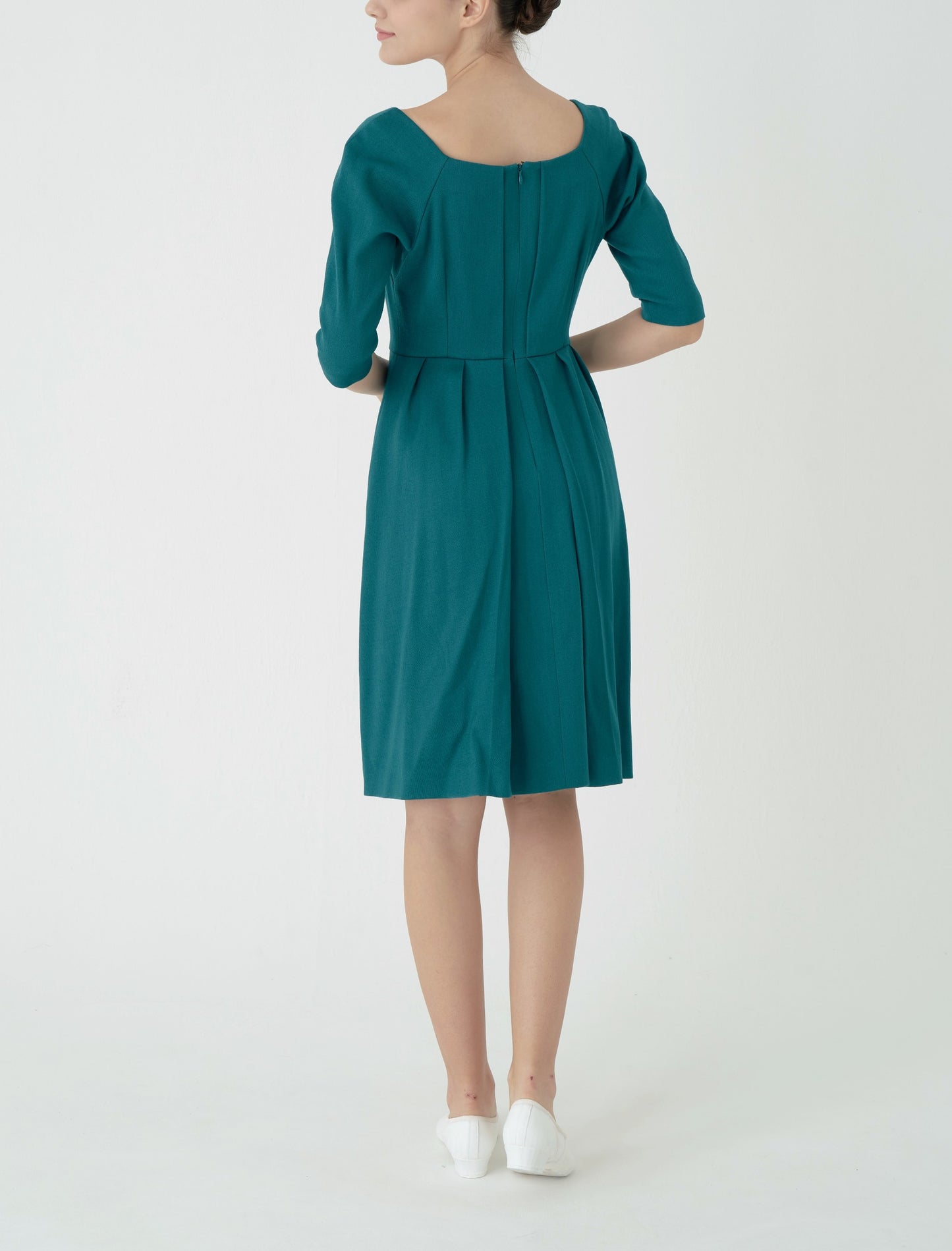 Wool sabre satin raglan sleeve dress *Made to order
