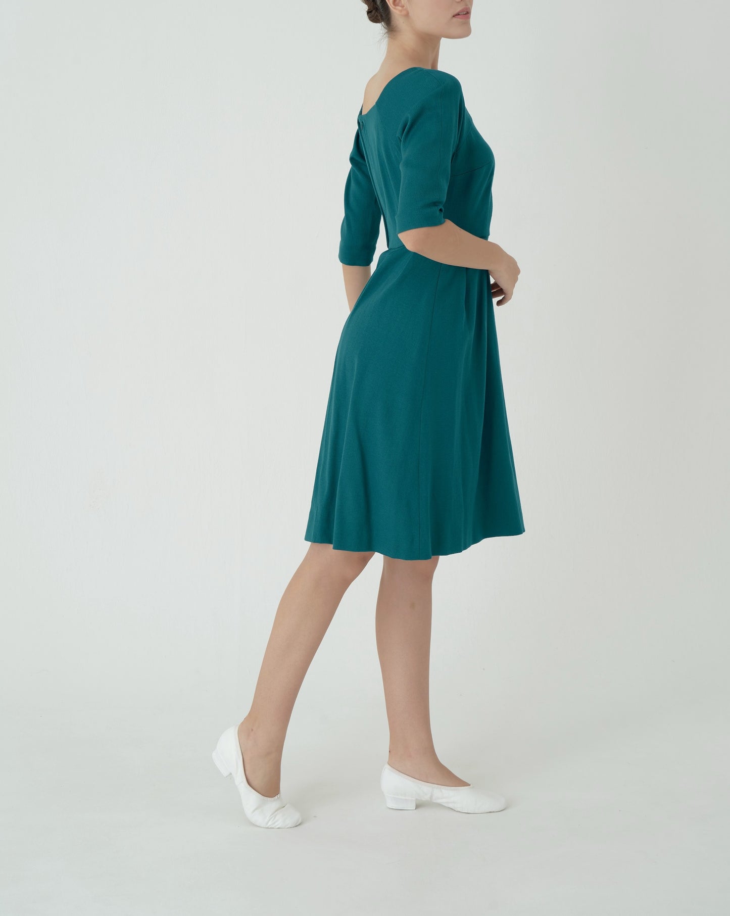 Wool sabre satin raglan sleeve dress *Made to order