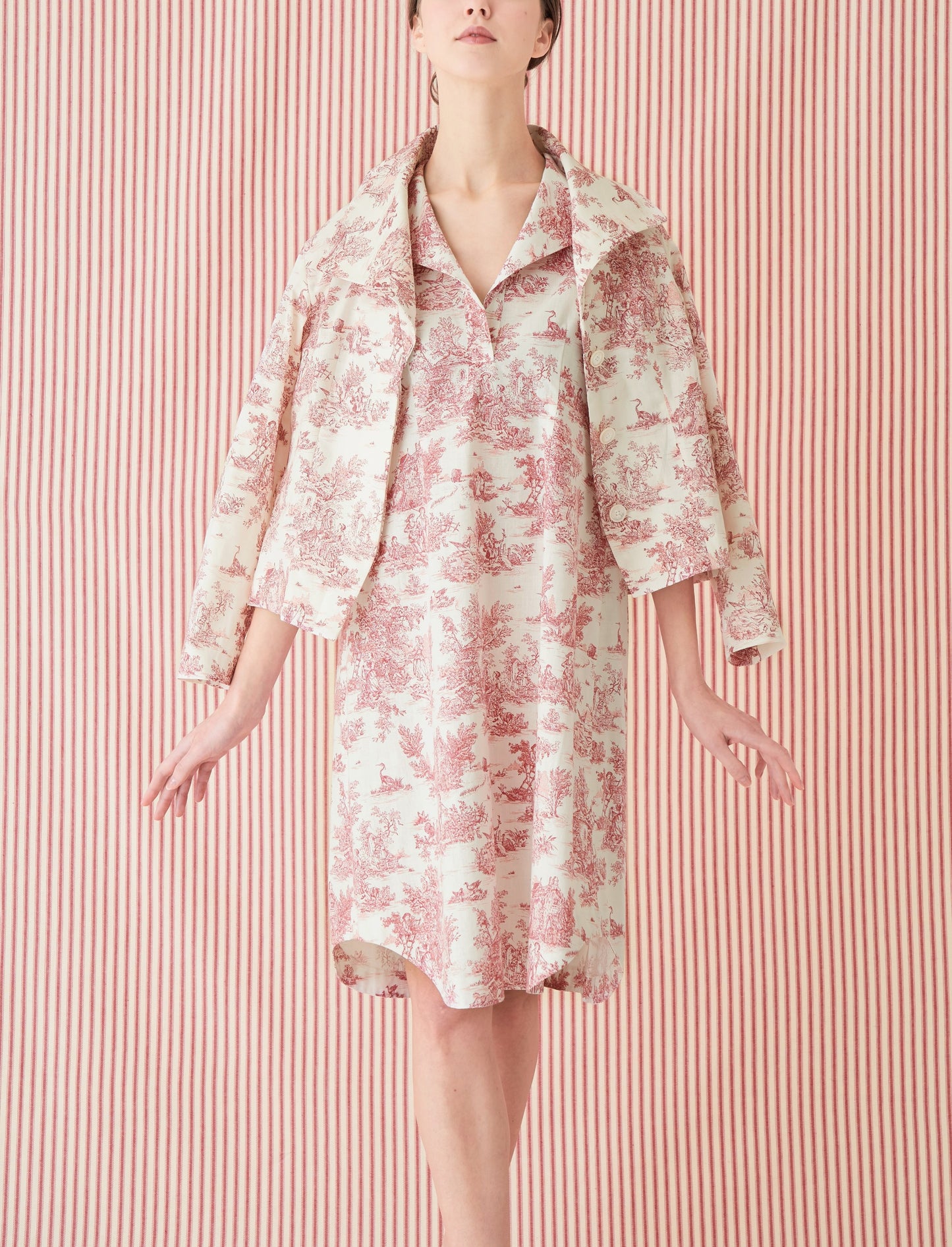 Toile de Jouy pleated back shirt dress *Made to order