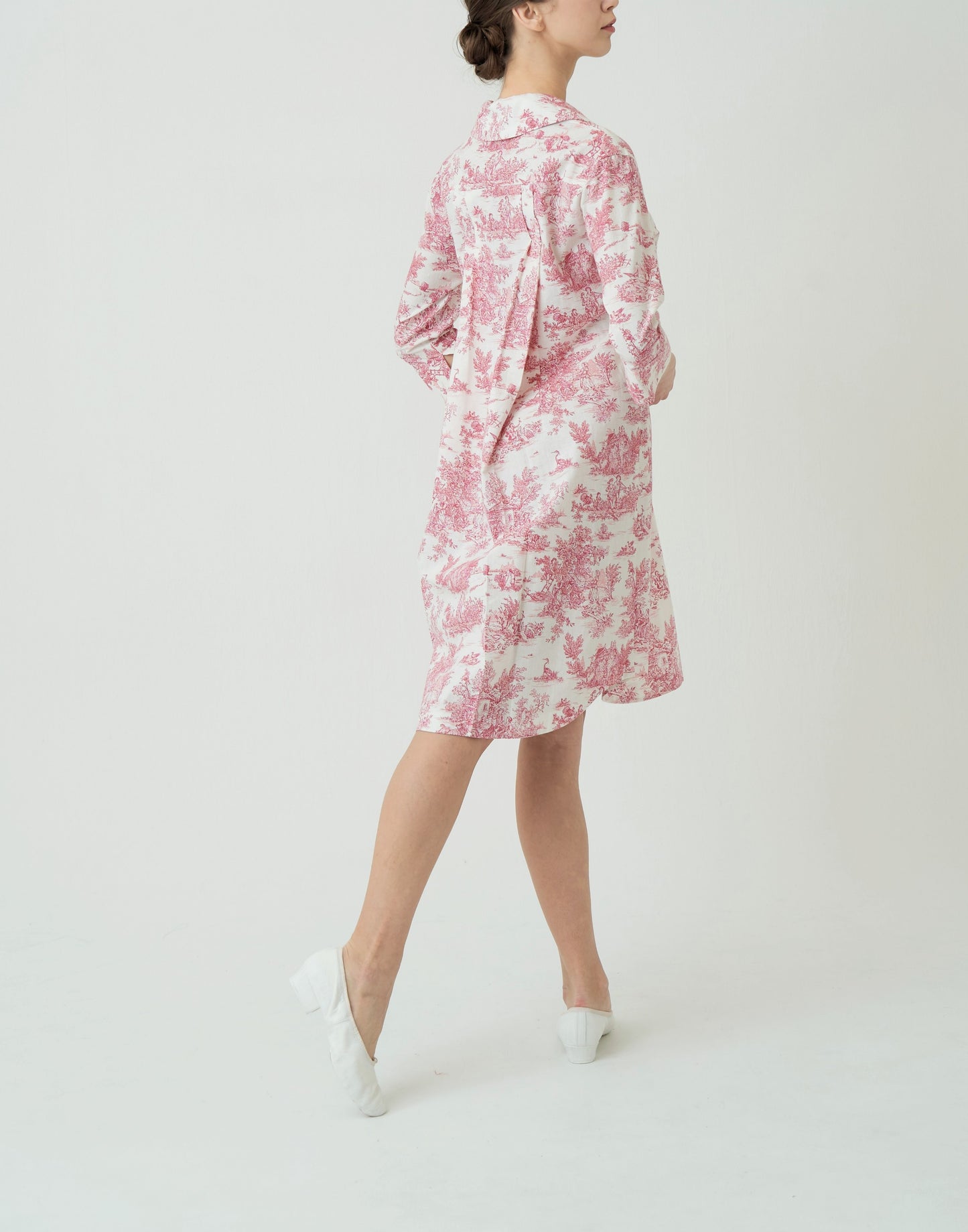 Toile de Jouy pleated back shirt dress *Made to order