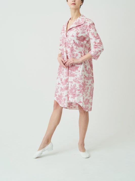 Toile de Jouy pleated back shirt dress *Made to order