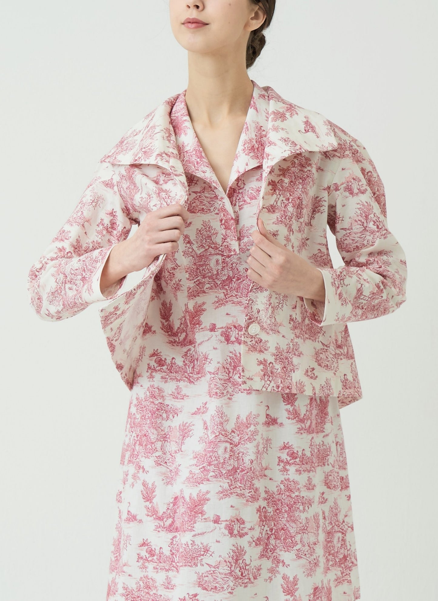 Toile de Jouy pleated back shirt dress *Made to order