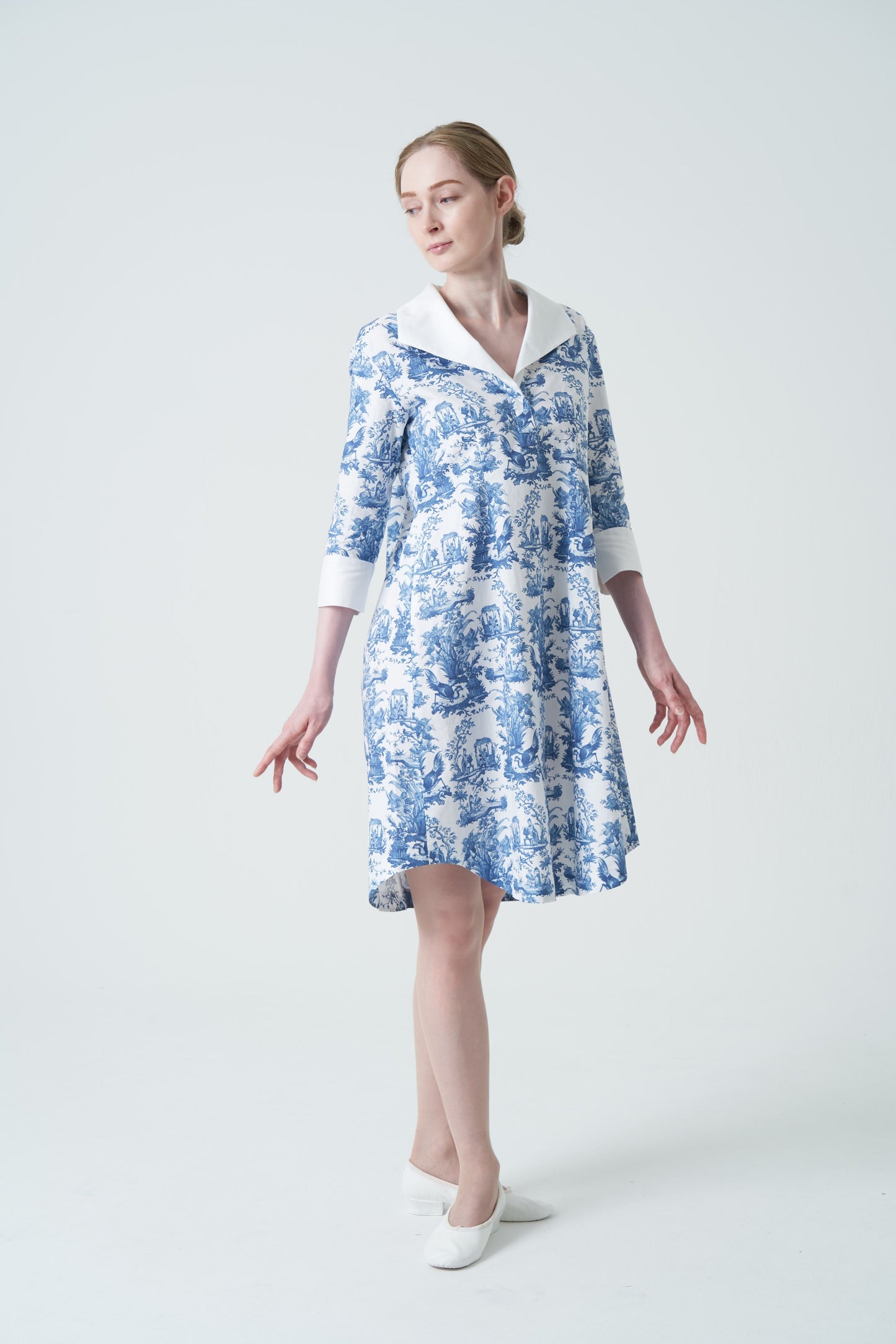Chinoiserie pleated back shirt dress *Made to order