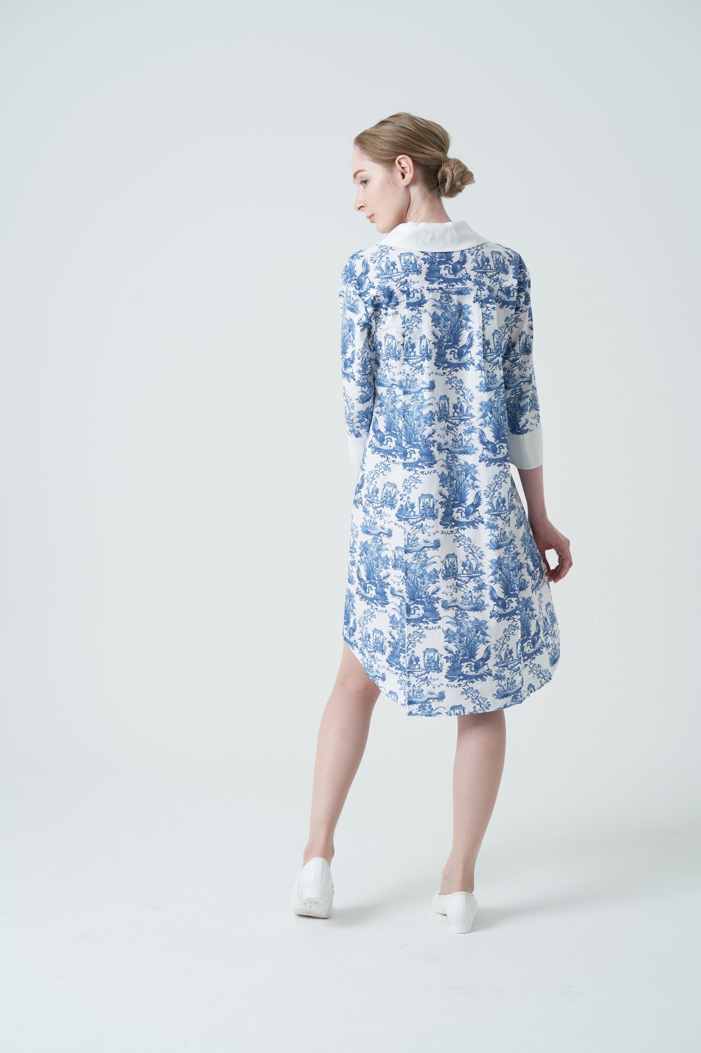 Chinoiserie pleated back shirt dress *Made to order