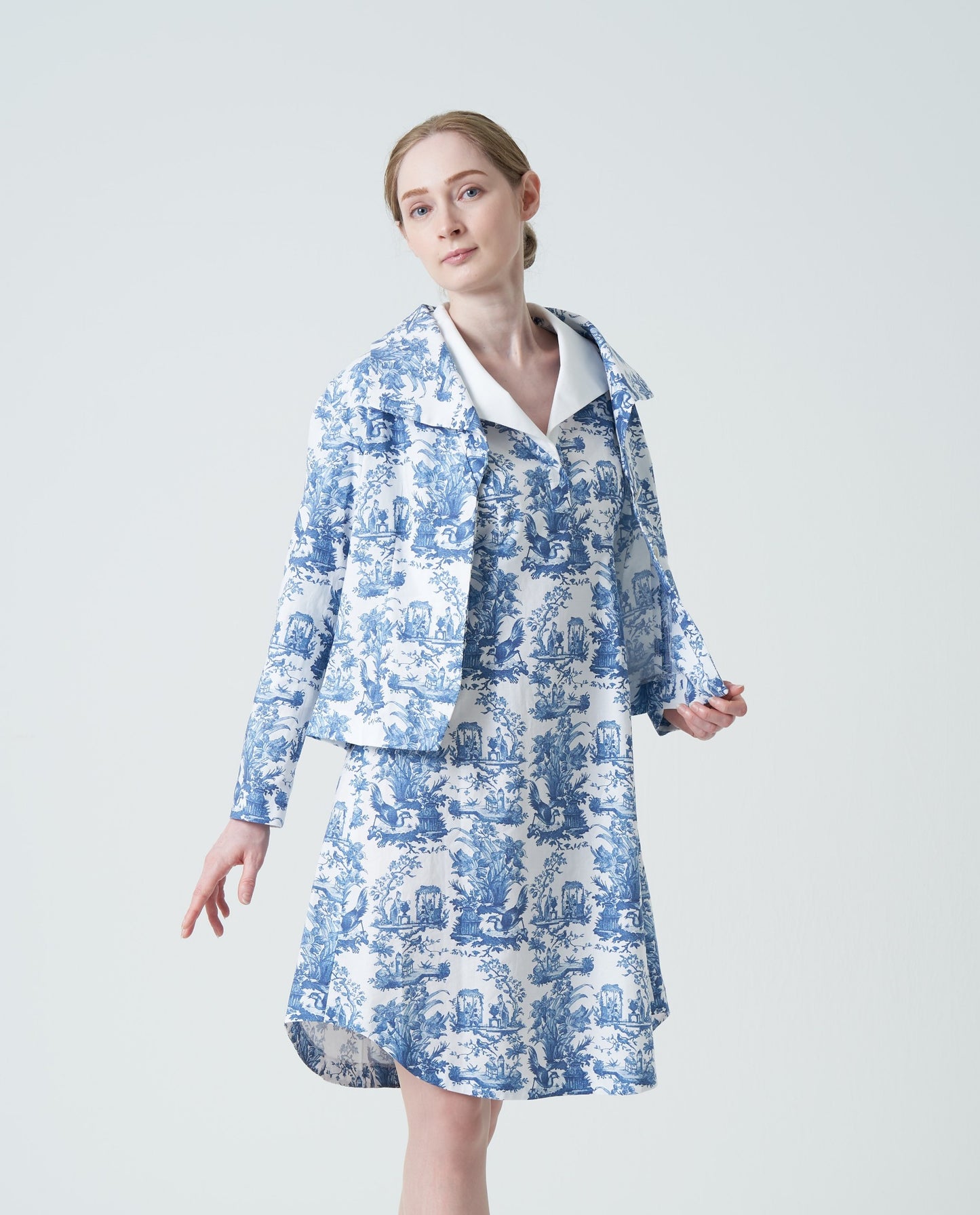 Chinoiserie pleated back shirt jacket