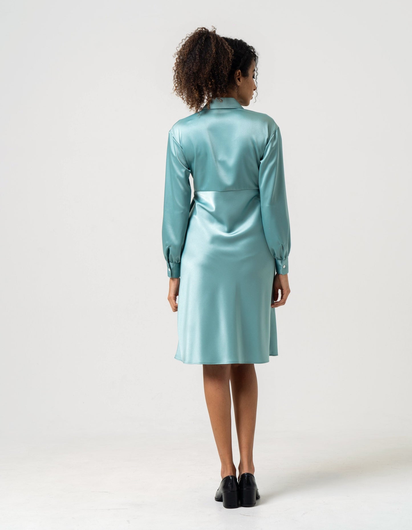 Sage blue satin cachecoeur dress *Made to order