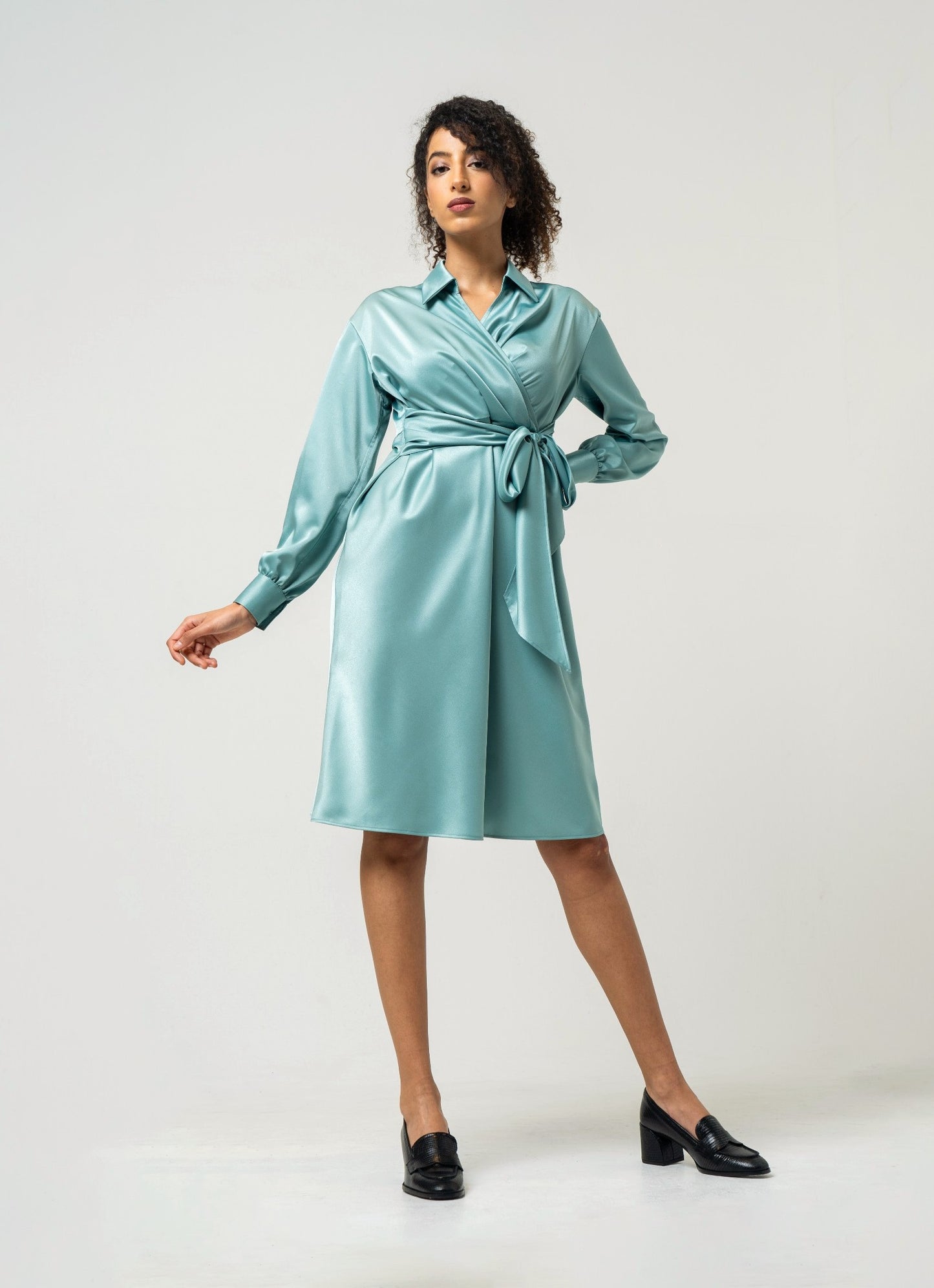 Sage blue satin cachecoeur dress *Made to order