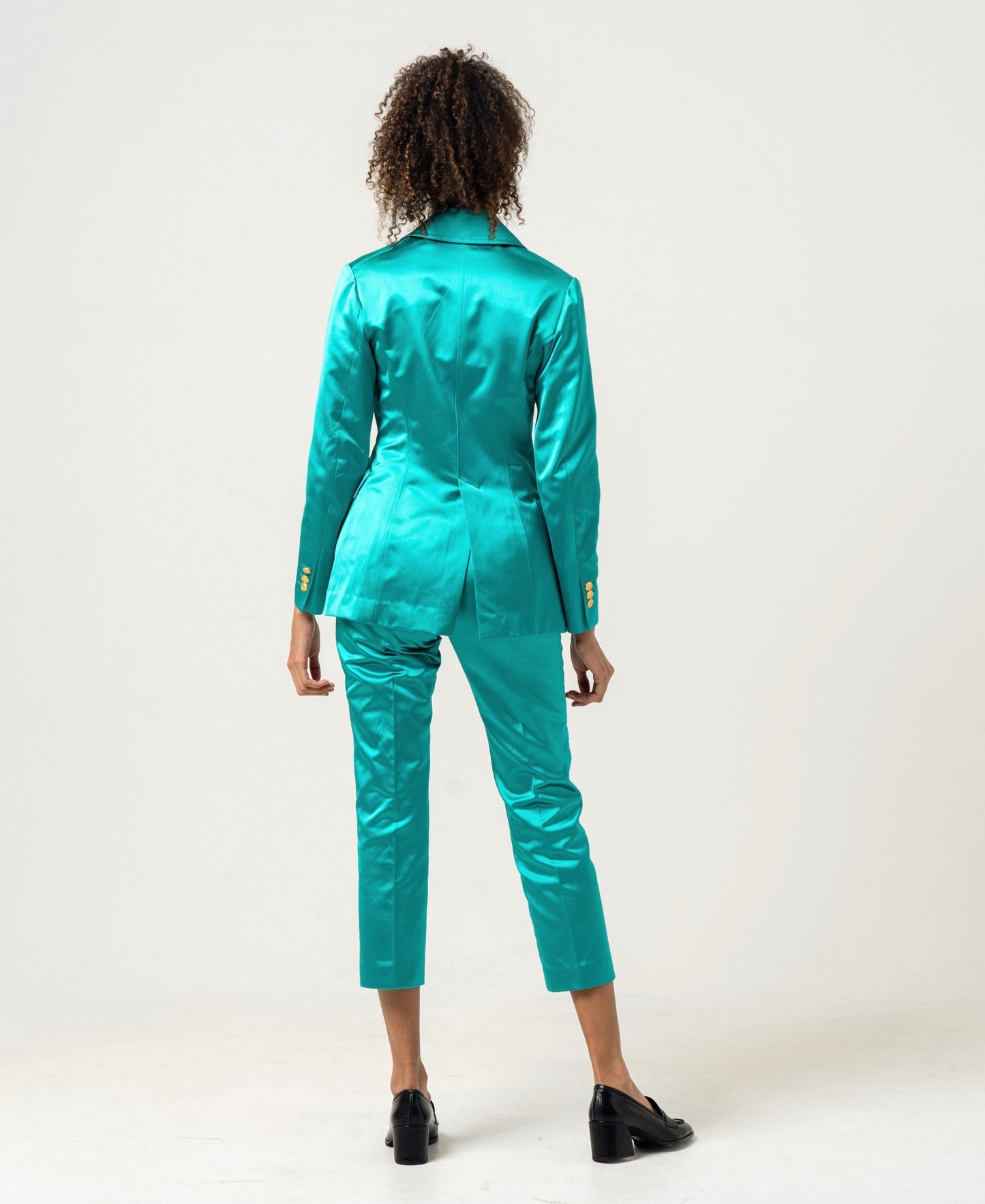 Emerald satin tapered trousers