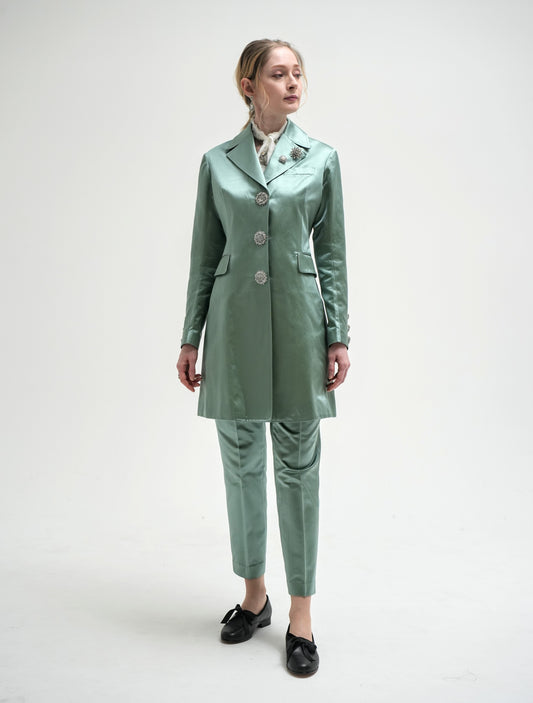 Silk cotton satin rhinestone button coat *Made to order
