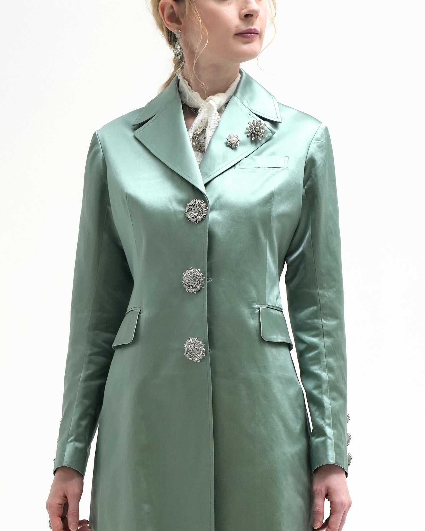 Silk cotton satin rhinestone button coat *Made to order