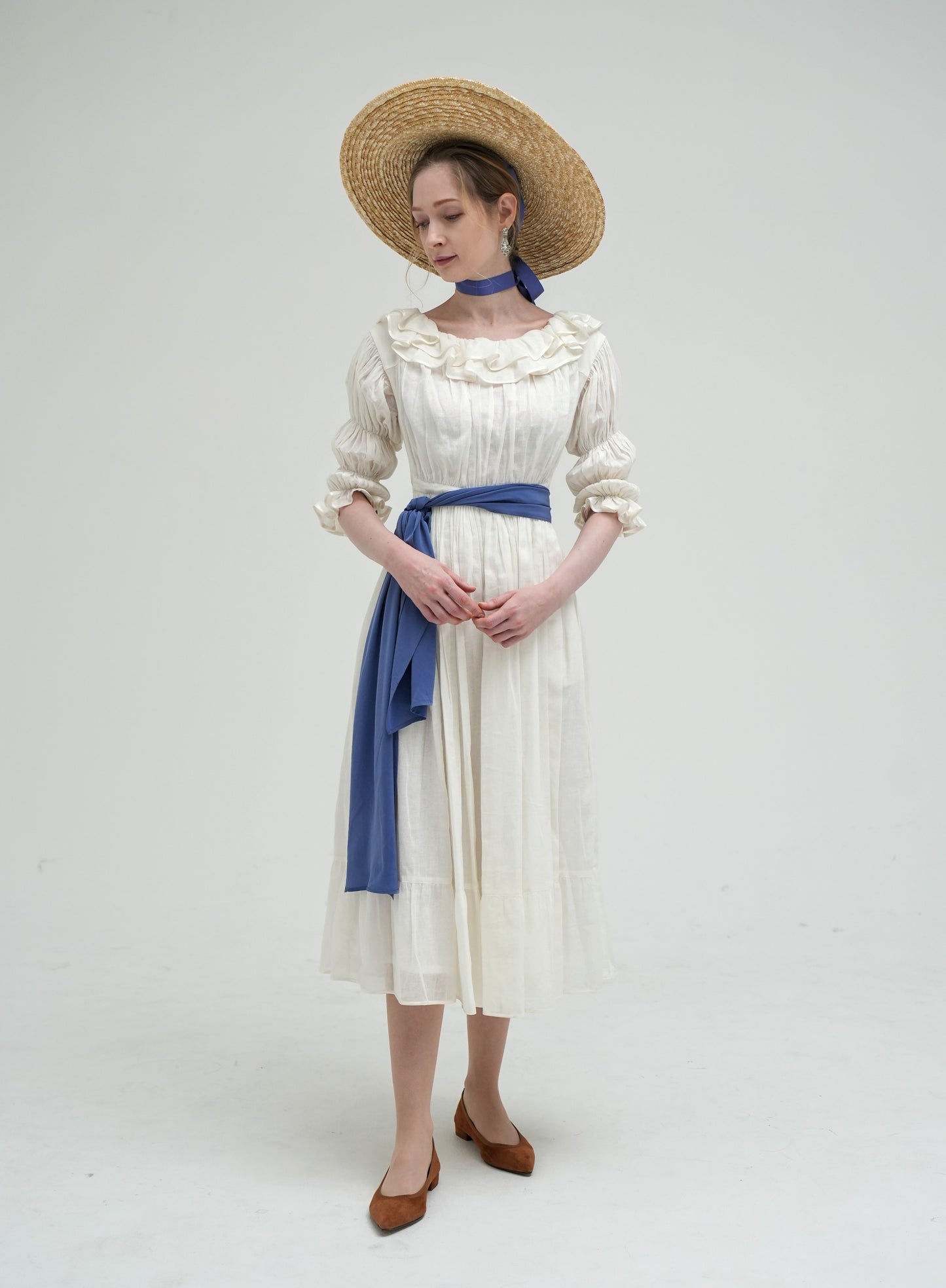 Muslin cotton ruffle collar chemise dress