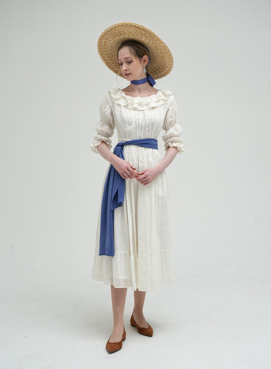 Muslin cotton ruffle collar chemise dress