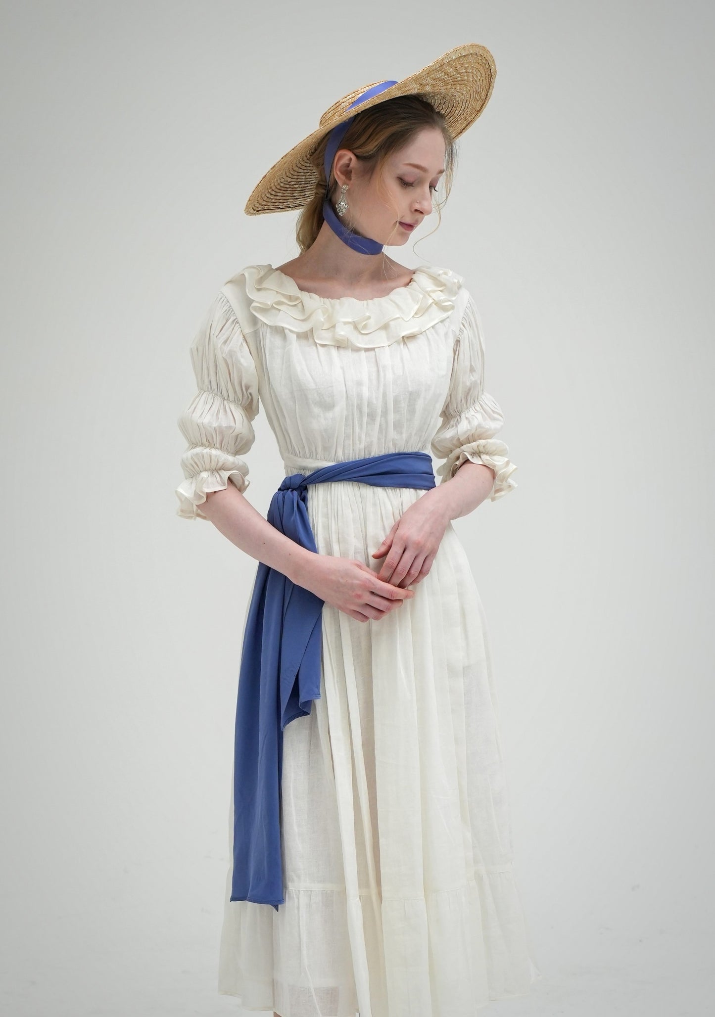 Muslin cotton ruffle collar chemise dress