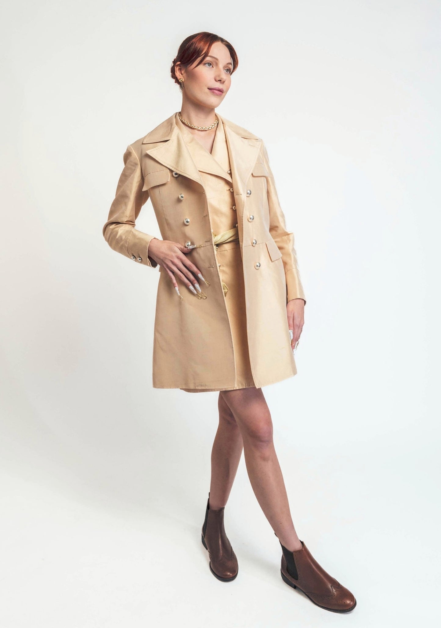 Cotton silk shantung double-breasted coat *Made to order