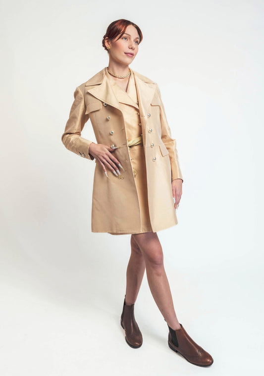 Cotton silk shantung double-breasted coat *Made to order