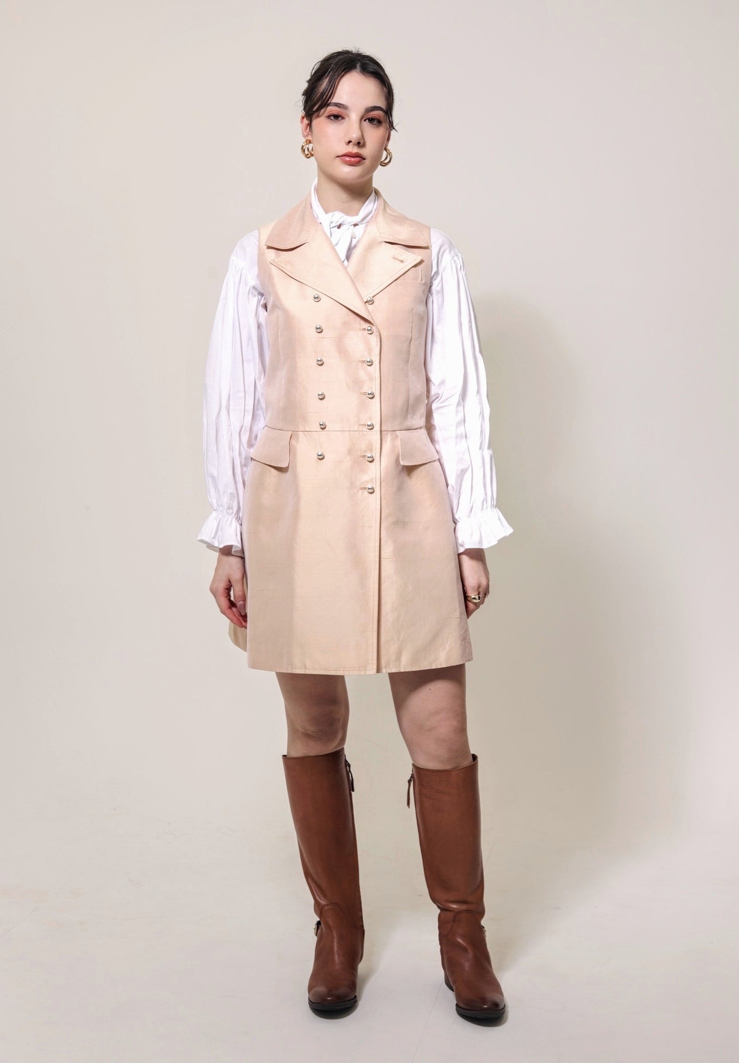 Cotton silk shantung double-breasted vest *Made to order