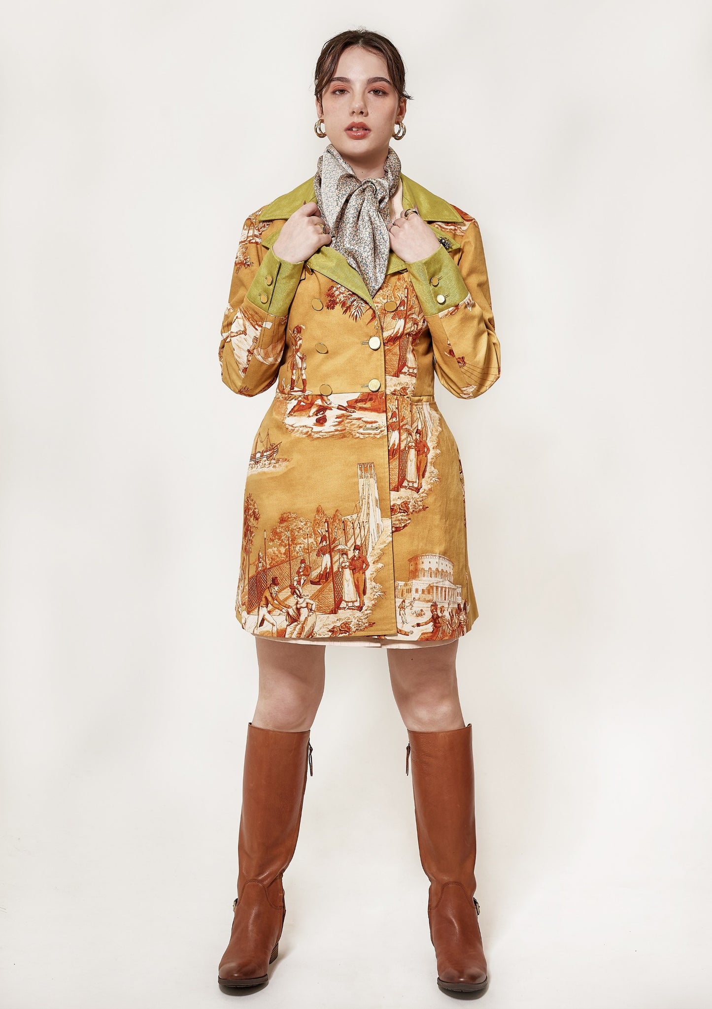 Toile de Jouy printed cotton double-breasted coat*Made to order