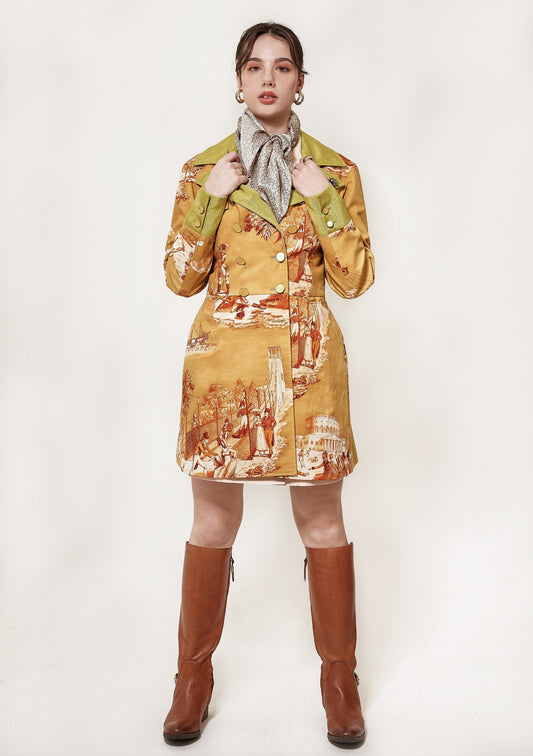 Toile de Jouy printed cotton double-breasted coat*Made to order
