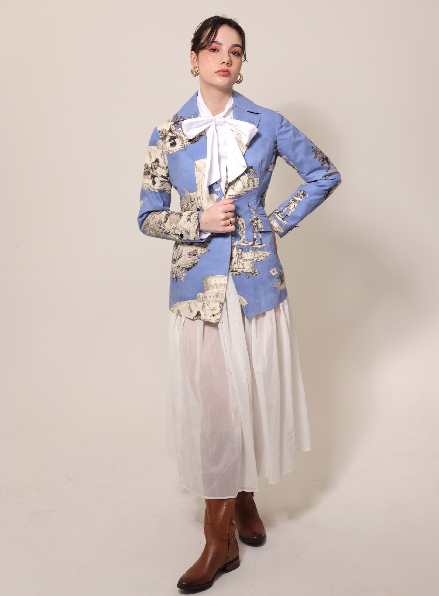 Toile de Jouy printed cotton canvas blazer *Made to order