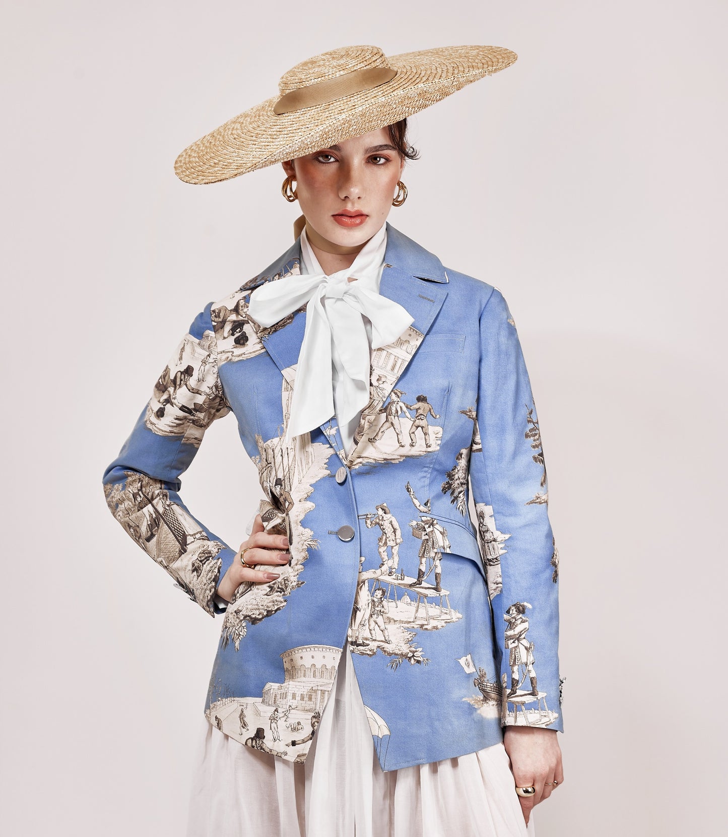 Toile de Jouy printed cotton canvas blazer *Made to order