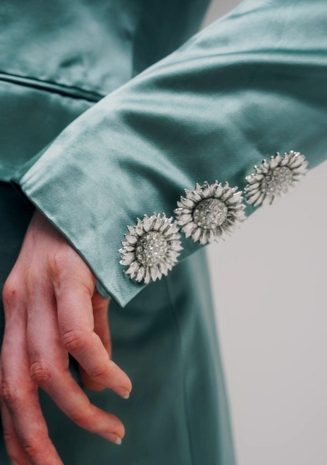 Silk cotton satin rhinestone button coat *Made to order