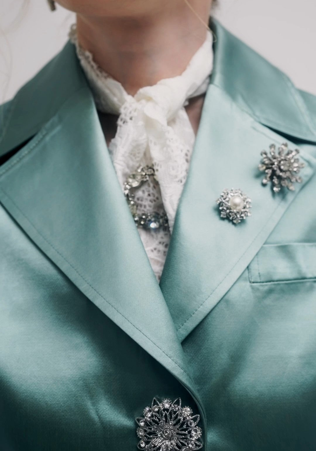 Silk cotton satin rhinestone button coat *Made to order