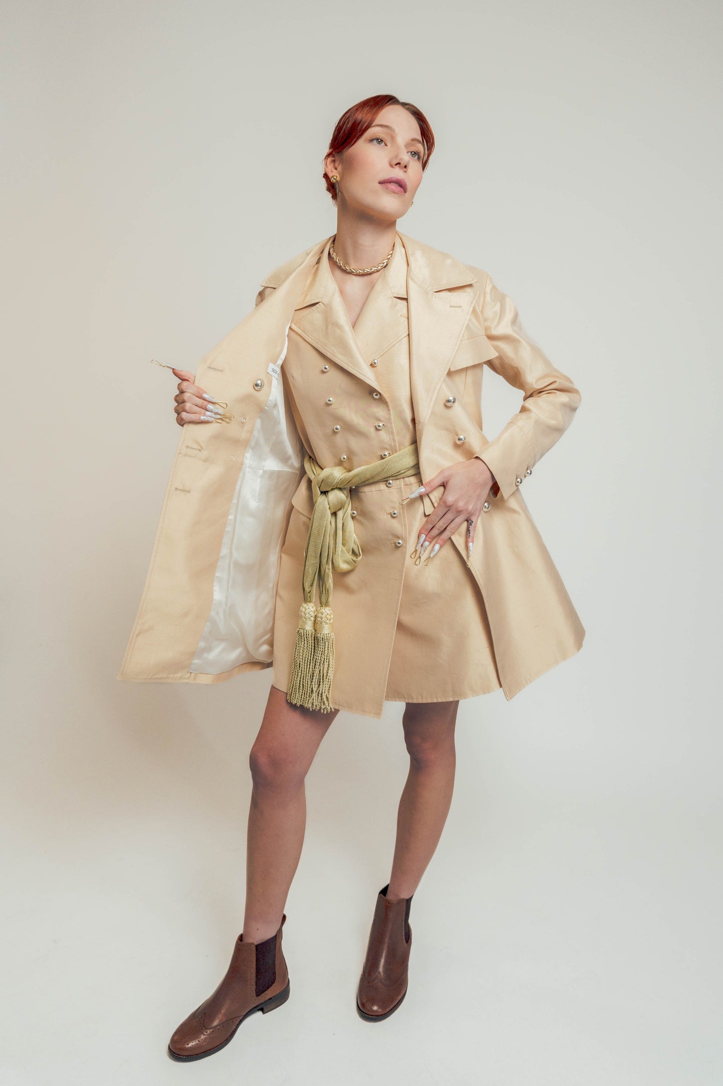 Cotton silk shantung double-breasted coat *Made to order