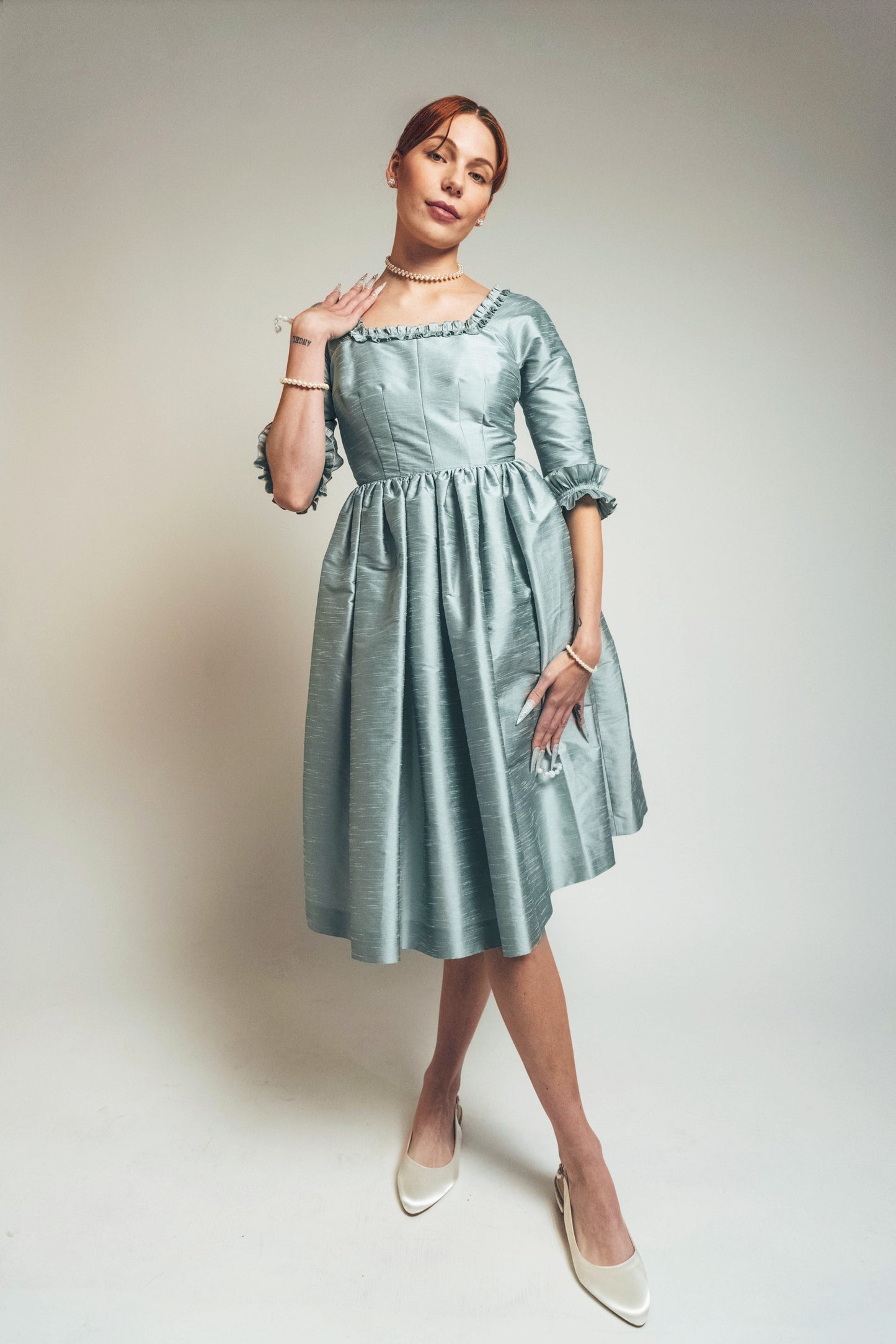 Celadon raglan sleeve cocktail dress *Made to order