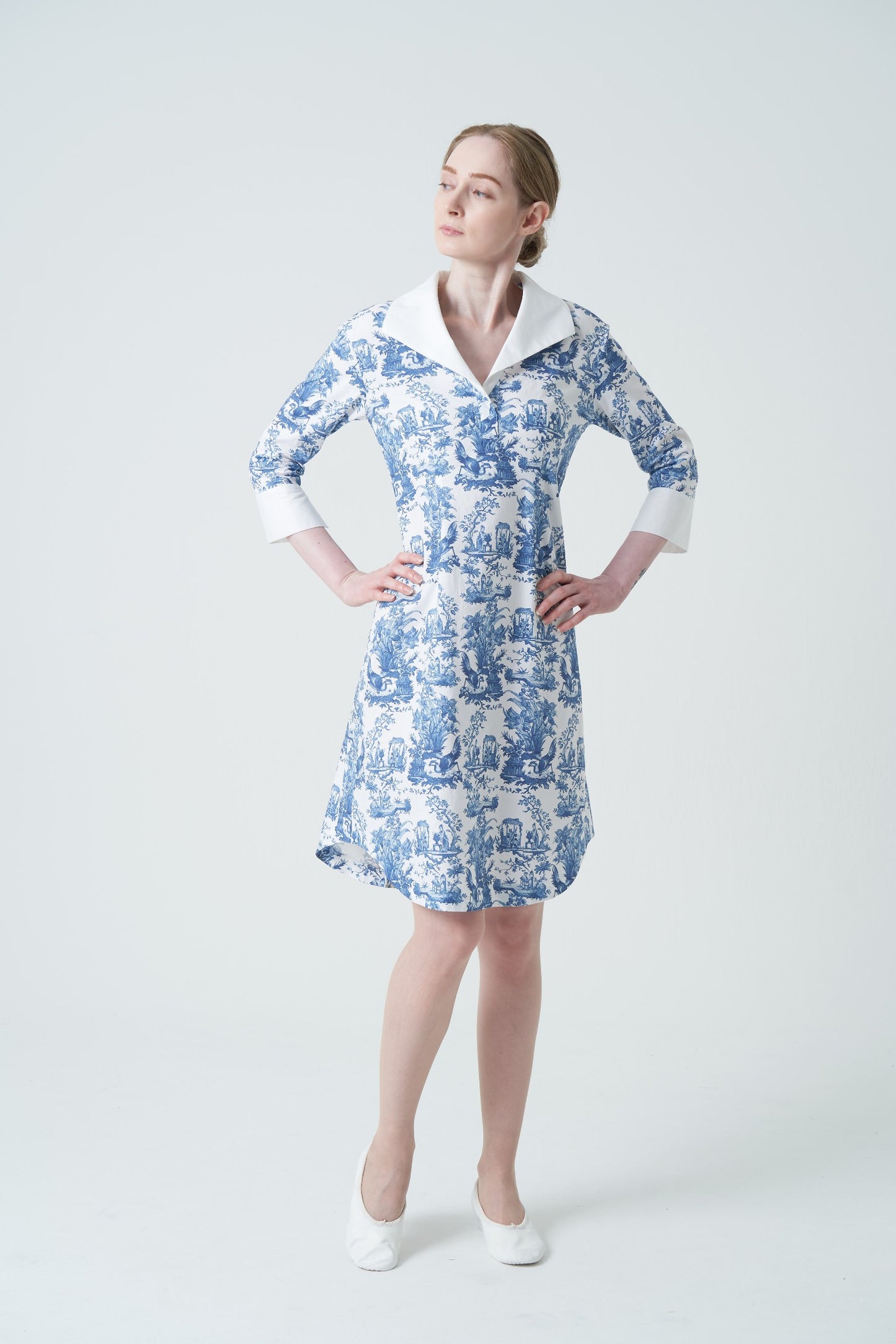 Chinoiserie pleated back shirt dress *Made to order