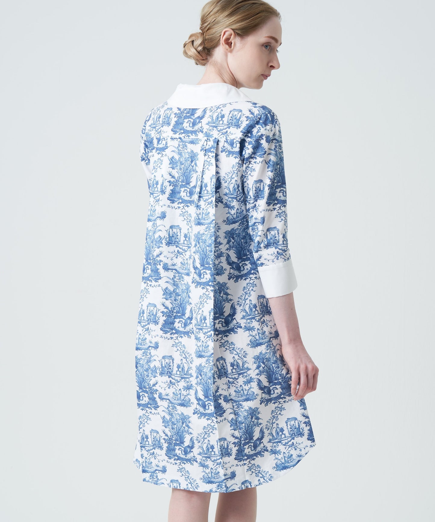 Chinoiserie pleated back shirt dress *Made to order