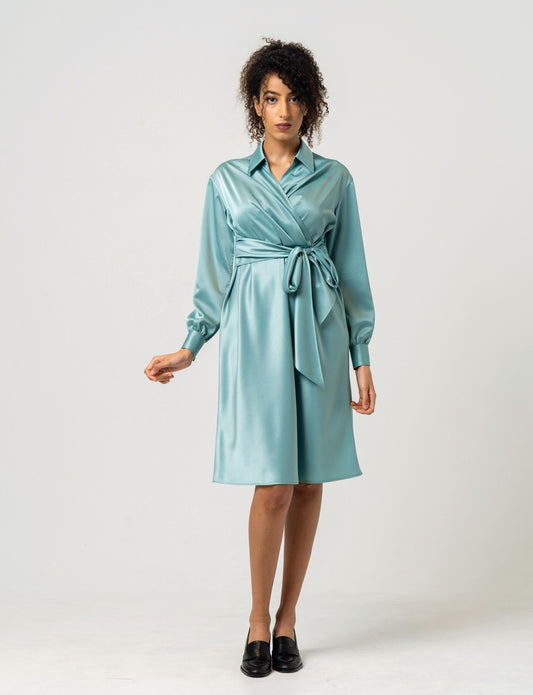 Sage blue satin cachecoeur dress *Made to order