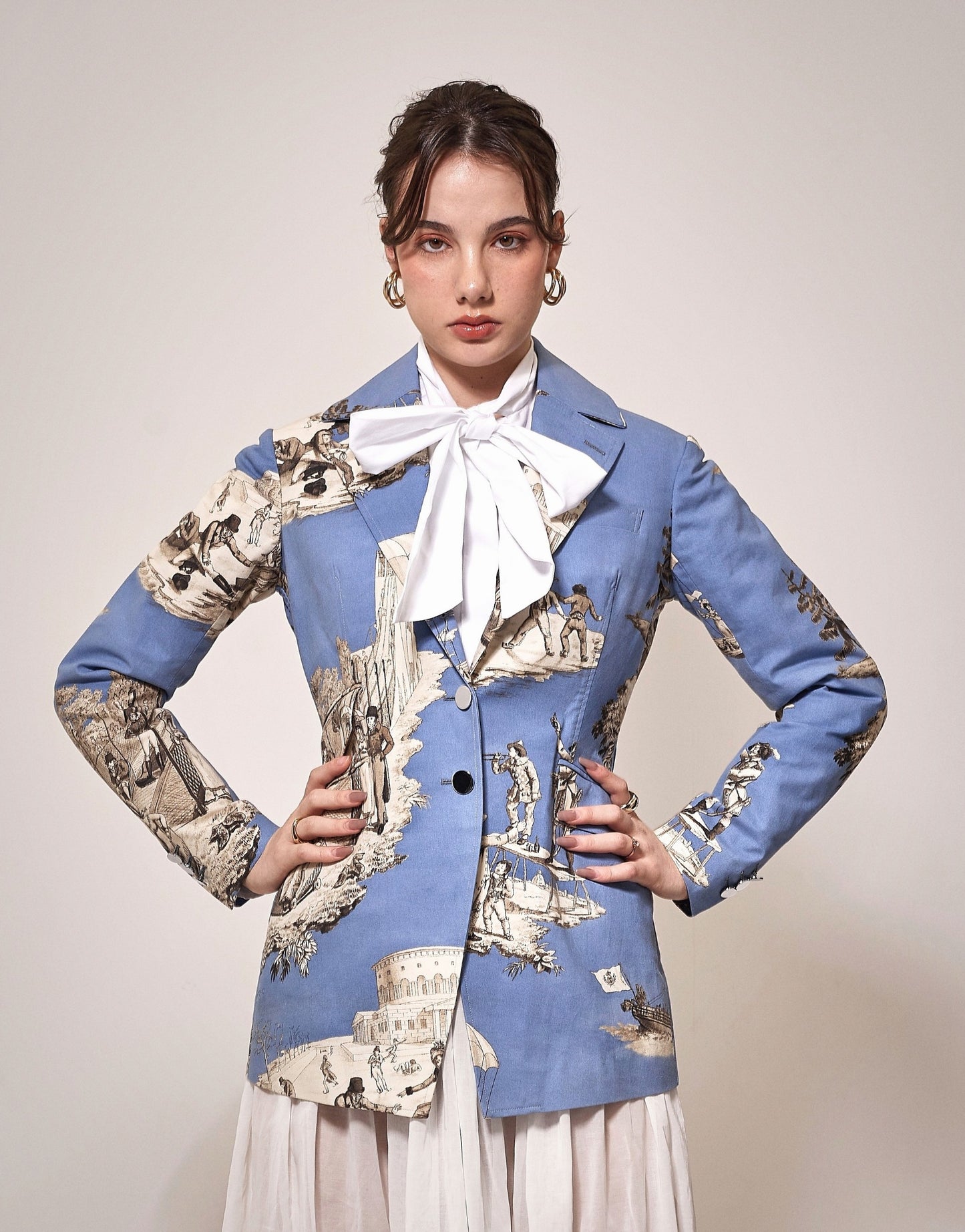 Toile de Jouy printed cotton canvas blazer *Made to order