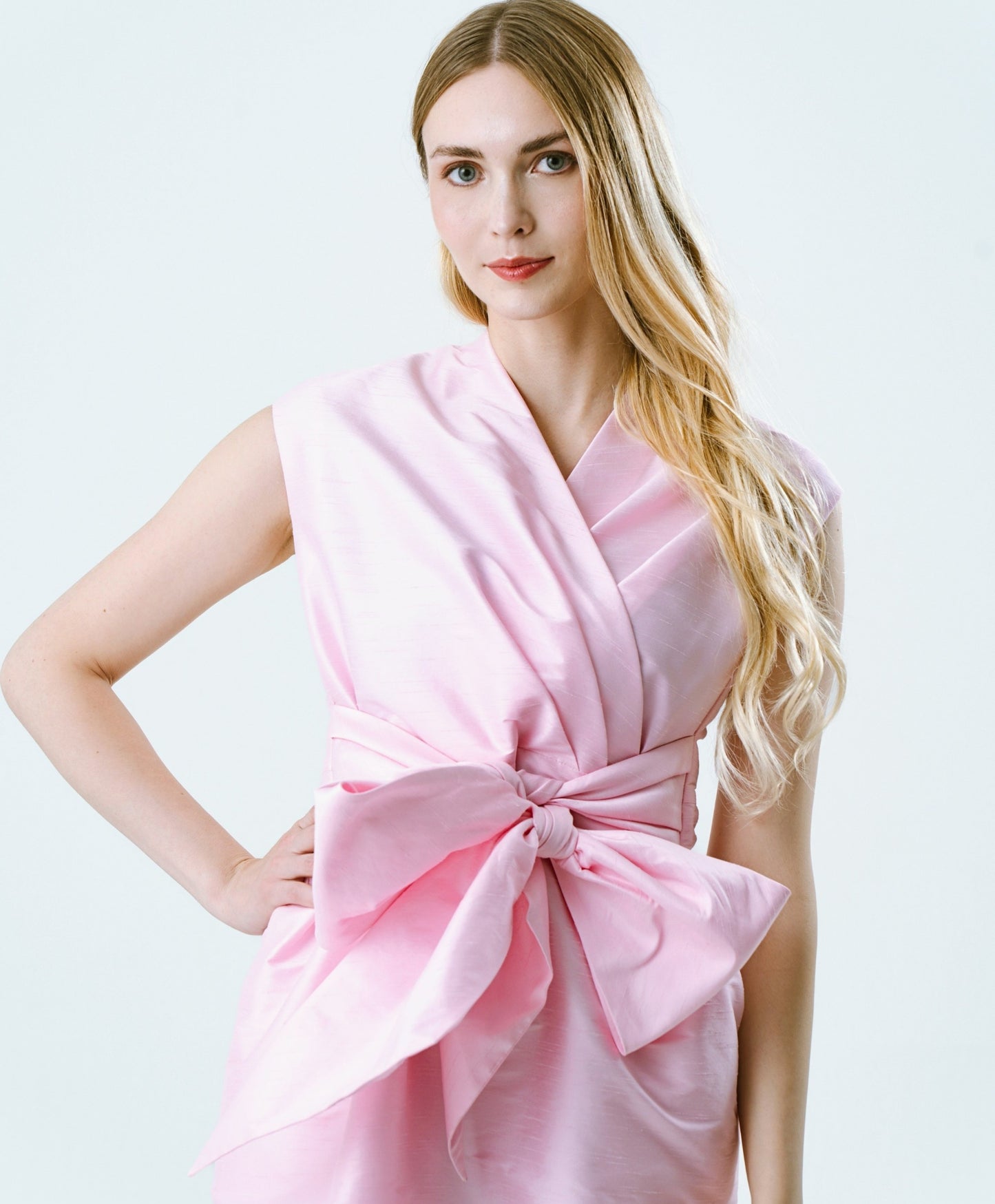 pink wrap dress