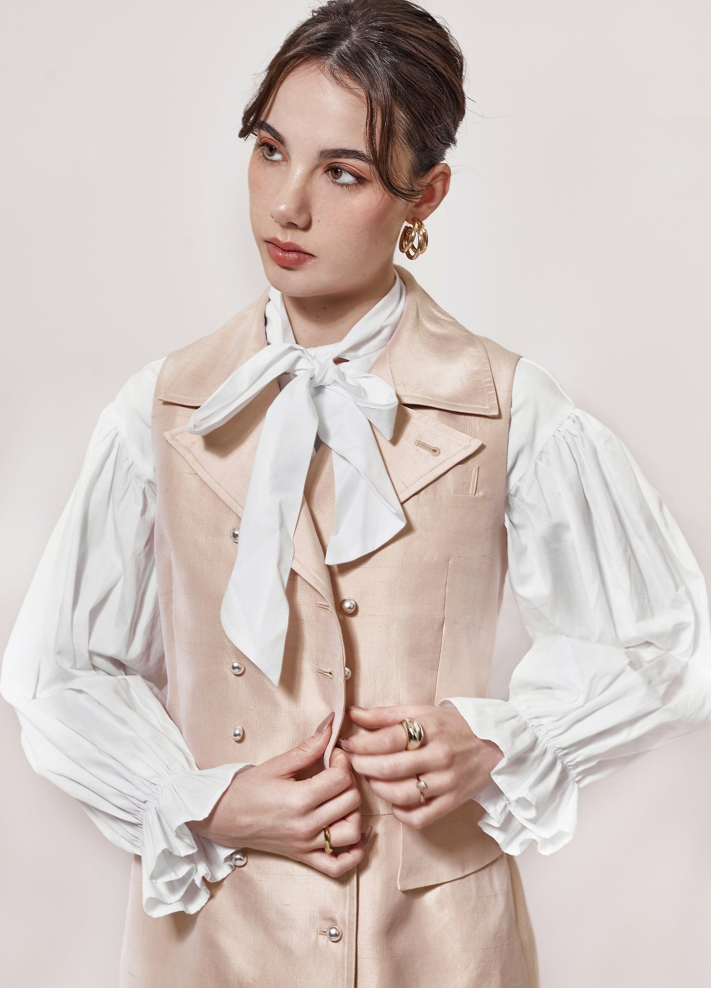 Cotton silk shantung double-breasted vest *Made to order