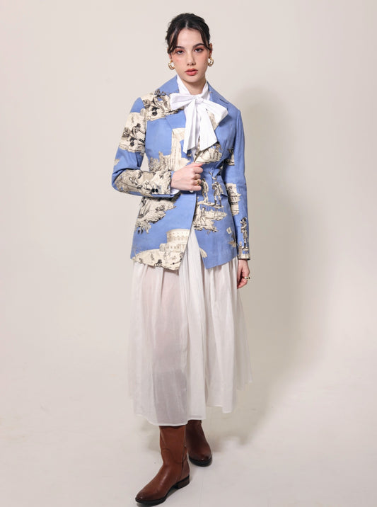 Toile de Jouy printed cotton canvas blazer *Made to order