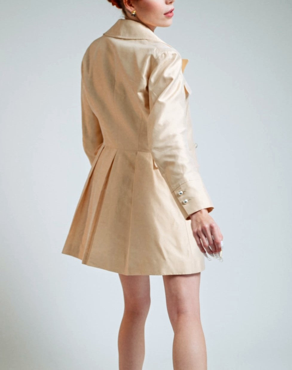 Cotton silk shantung double-breasted coat *Made to order