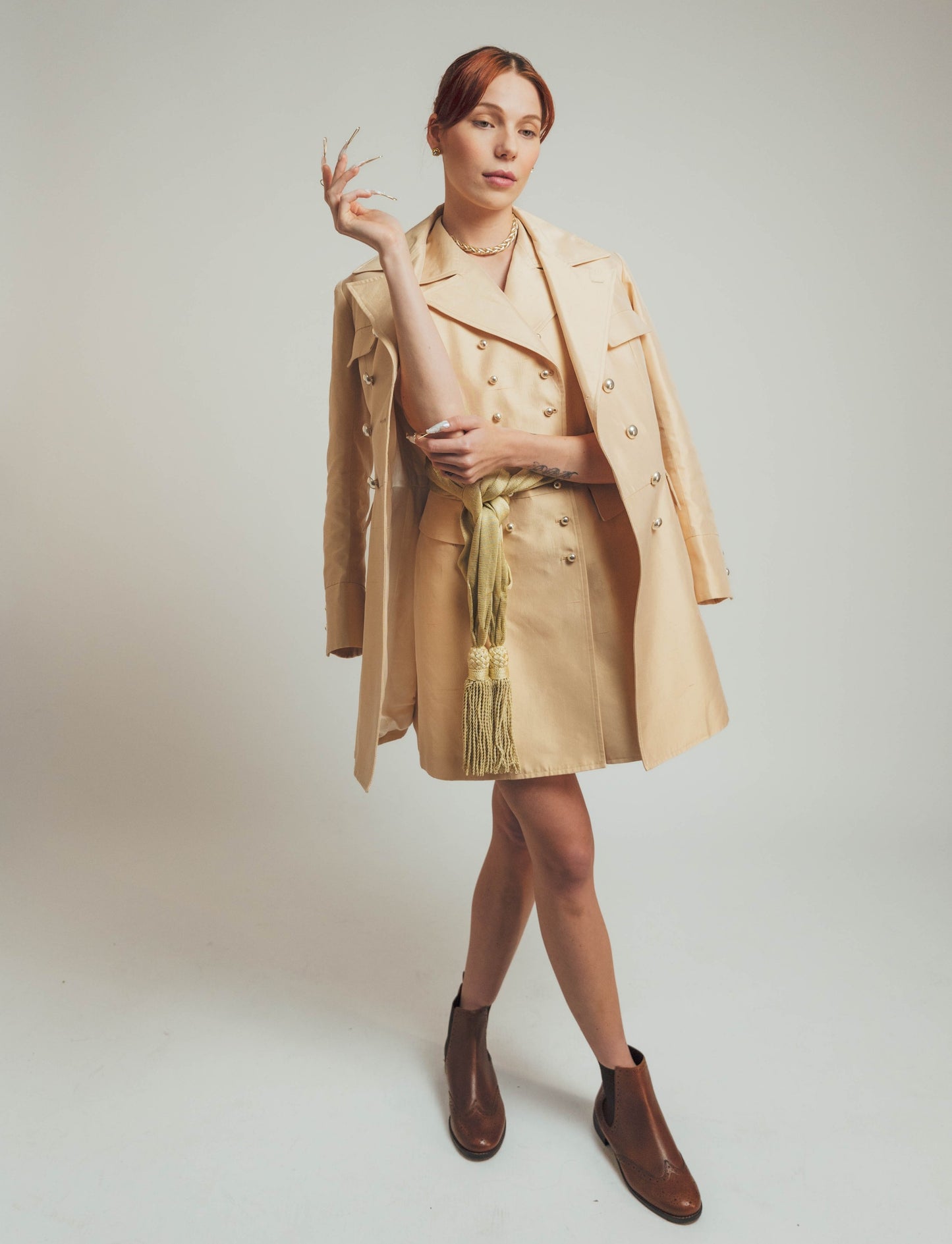 Cotton silk shantung double-breasted coat *Made to order